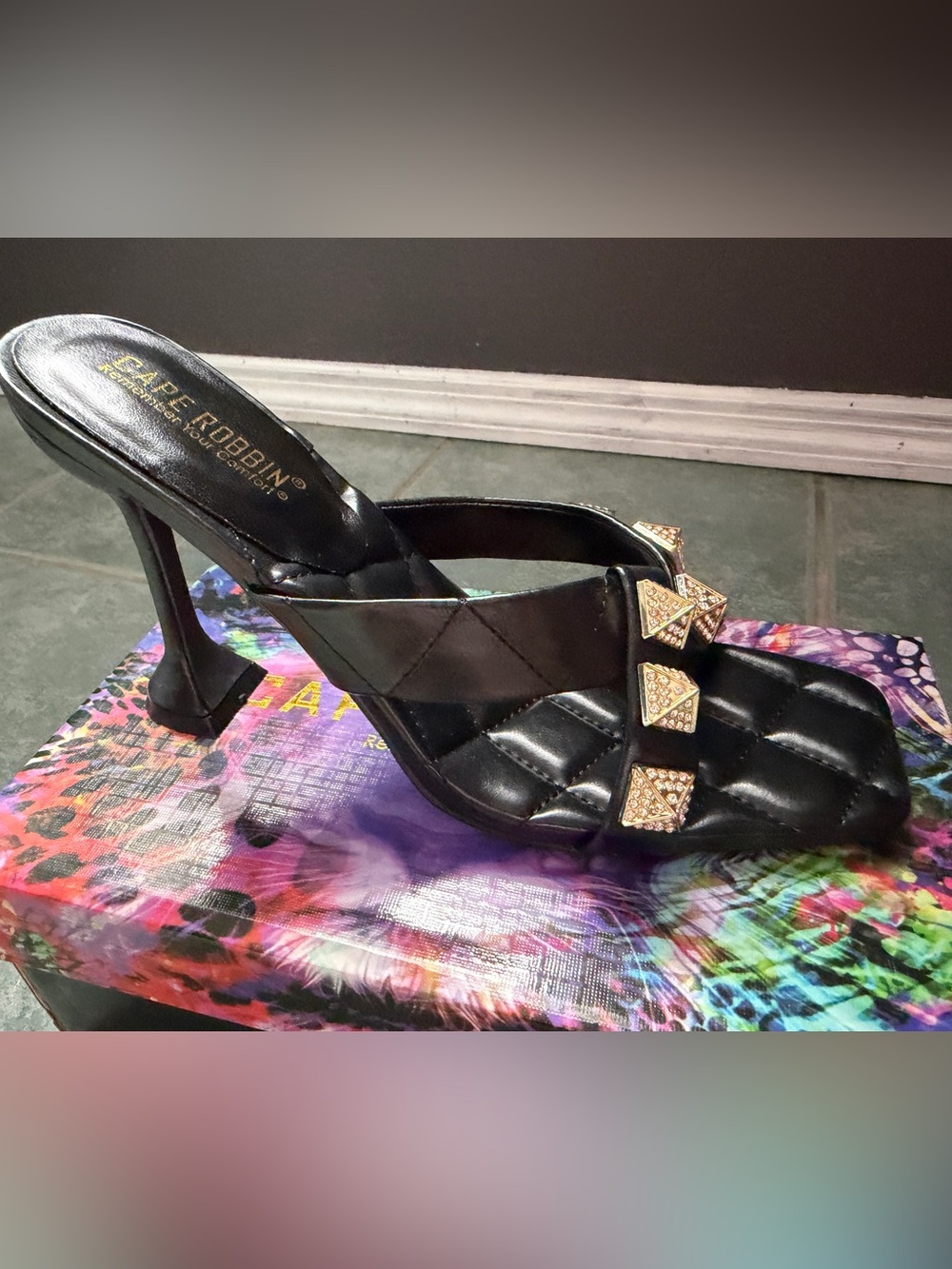 Women’s Black Cross Strap With Rhinestone Comfort Heels Cape Robbin